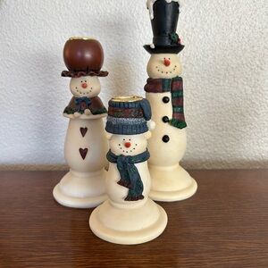 Vintage Snowman Candle Holders Set